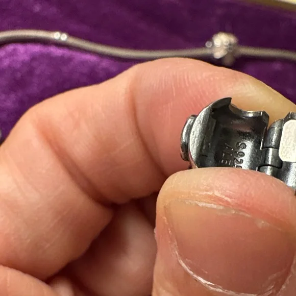 925 Pandora Silver Poetic Bloom Bracelet With 2 Cherry Blossom Clips. - Picture 5 of 6